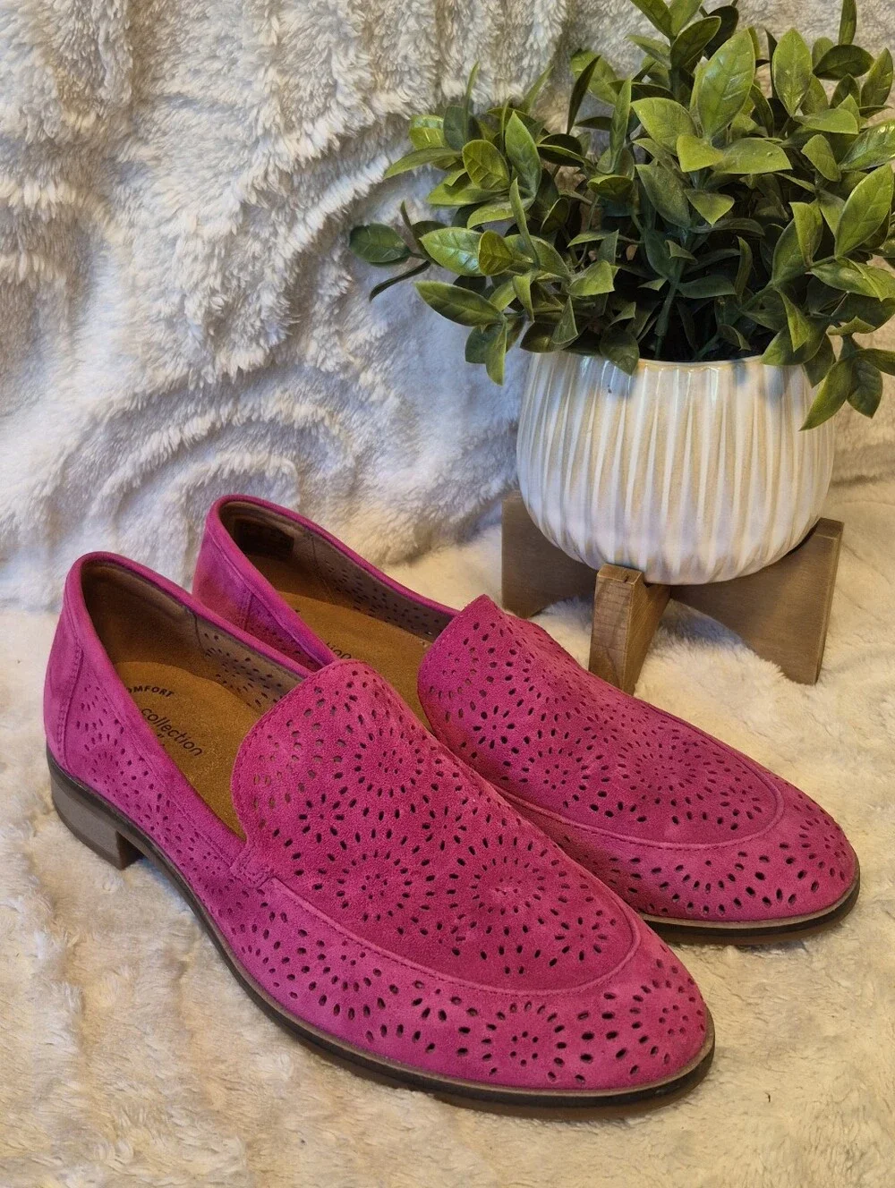 Clarks Magenta Suede Laser-Cut Loafers